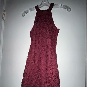 Lulu’s maroon lace halter neck dress